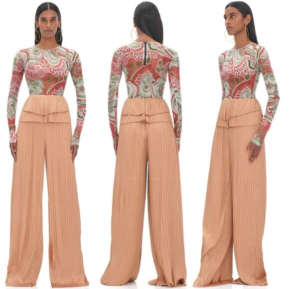 Andrea Iyamah Pants - Andrea Iyamah Linea Toffee Pleated Wide-Leg Pants Peplum Waist